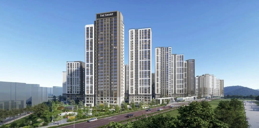 더샵 검단레이크파크 모델하우스 내 거실 및 주방 구조 미리보기